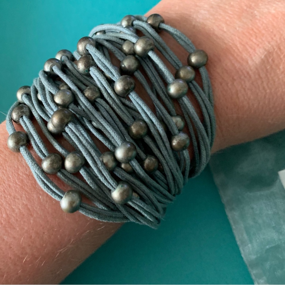 GILLIAN JULIUS gray Japanese waxed cord & silver tone beaded L.A. Bracelet